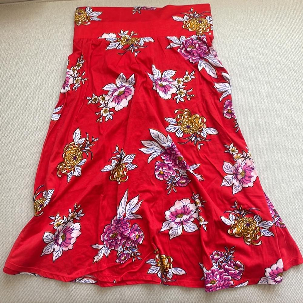 Floral Print A-Line Maxi Skirt. Colour: Coral